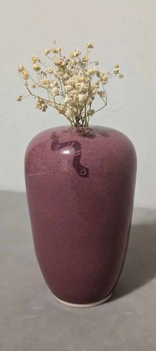 Barbara Higgins Signed Studio Pottery Mini Bud Vase Purple Snake Lizard Sun